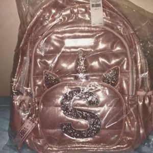 Justice full size pin backpack with letter S